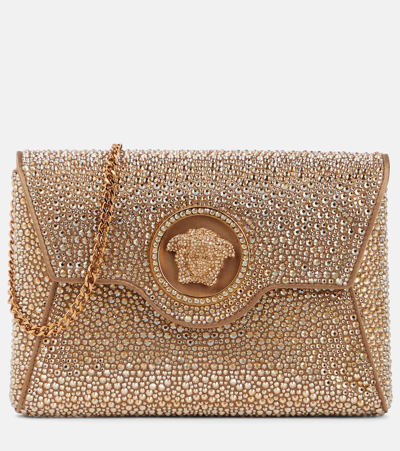 Versace Medusa Plaque Embellished Clutch Bag In Neutrals/gold