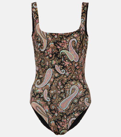 Etro Paisley Swimsuit In Print On Black Base