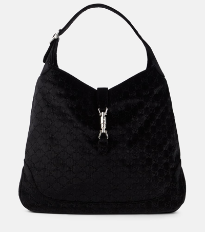 Gucci Jackie 1961 Large Velvet Shoulder Bag In Black