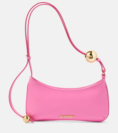 Jacquemus Le Bisou Perle Leather Shoulder Bag In Neon Pink