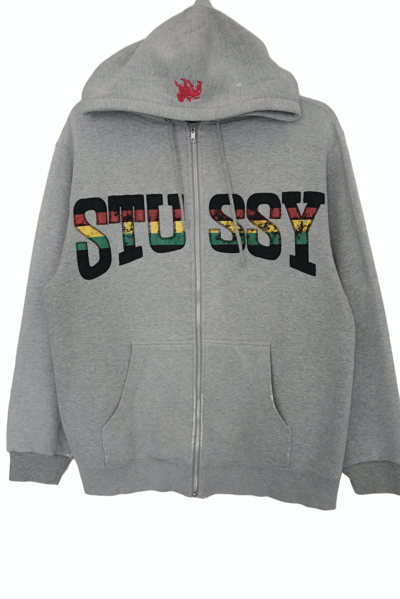 Pre-owned Stussy X Vintage Stussy Rasta Raggae Color Spellout Hoodie In Grey