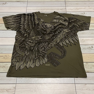 Pre-owned Affliction X Ed Hardy 7.62 Design Army Wings Cross Tee Y2k Affliction Style In Miltary Green