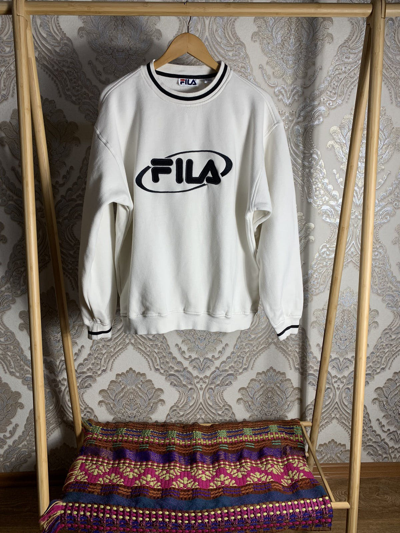 Pre-owned Fila Very  Crewneck Sweatshirt Vintage Big Logo Y2k 90's In White