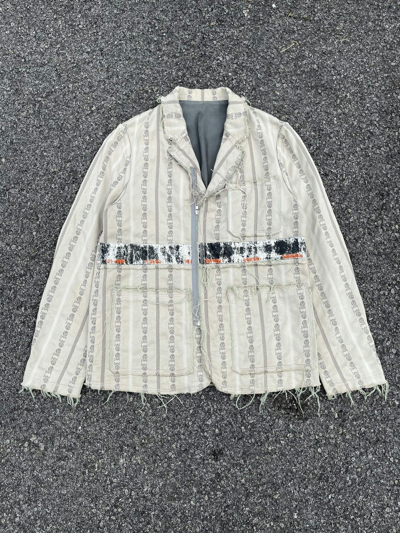 Pre-owned Jun Takahashi X Undercover Aw03/04 Paper Doll Distressed Warning Punk Jacket In Beige
