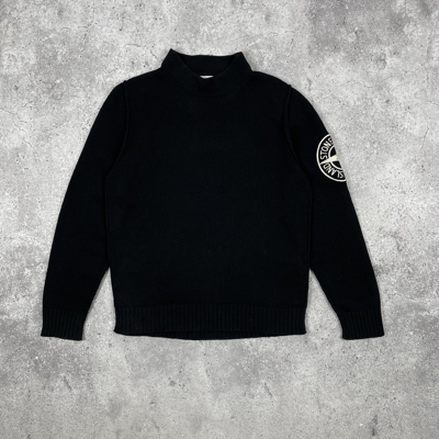 Pre-owned Stone Island Mock Neck Sweater Logo Embroidered Knit In Black