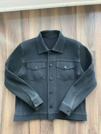 Pre-owned Issey Miyake Homme Plisse Charcoal/black Trucker Jacket Size 2
