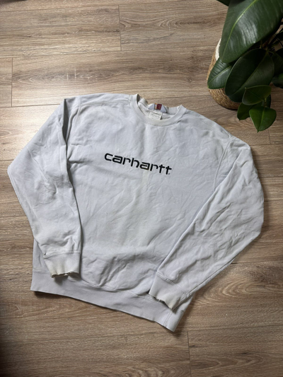Pre-owned Carhartt X Vintage Distressed Carhartt Sweatshirt Embroidered Logo In Grey
