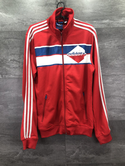 Pre-owned Adidas X Vintage Adidas Beckenbauer Track Jacket Mens Top Red Three Stripes (size Large)