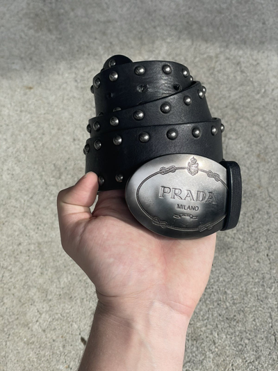 Pre-owned Prada Studded Leather Western Belt In Silver