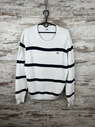 Pre-owned Lacoste X Vintage Mens Vintage Lacoste Sweatshirt Striped Sweaters Y2k In White/navy