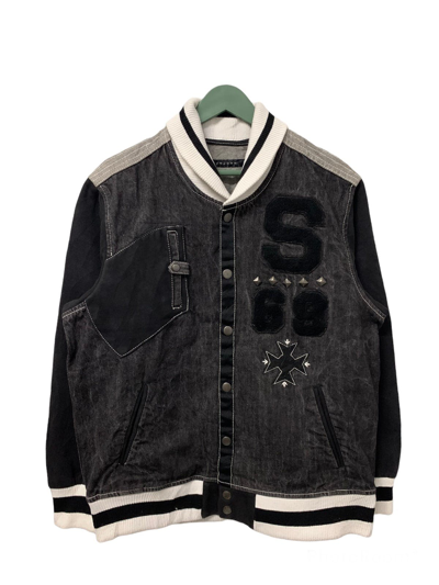 Pre-owned Varsity Jacket X Vintage Sean John Seditionaries Punk Style Denim Jacket In Black