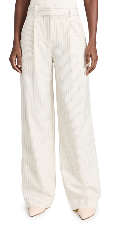 Veronica Beard Heyser Stripe Straight-leg Pants In Ecru Multi