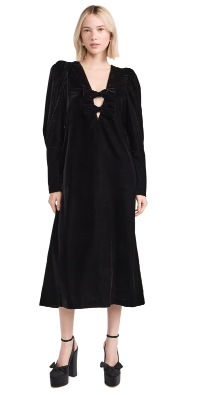 Sea Paloma Velvet Long Sleeve Dress Black S