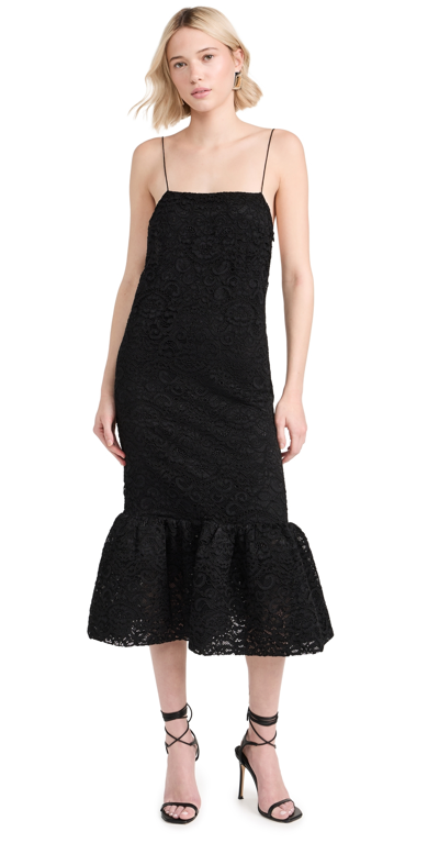 Interior Esther Ruffle-hem Sleeveless Lace Midi Dress In Black