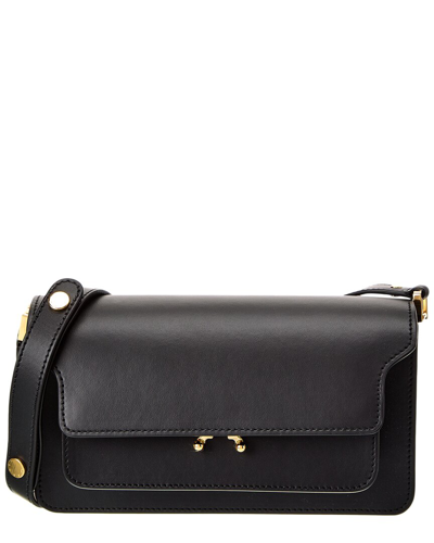 Marni Trunk E/w Leather Shoulder Bag In Black