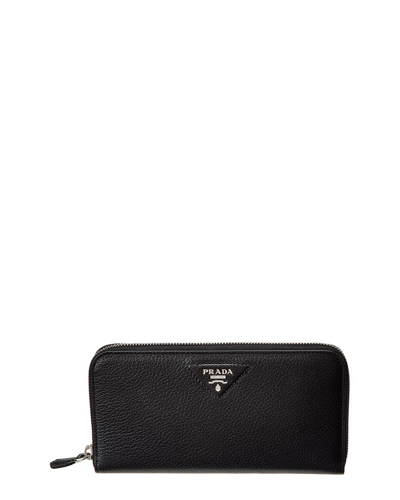 Prada Large Leather Zip Around Wallet In Black