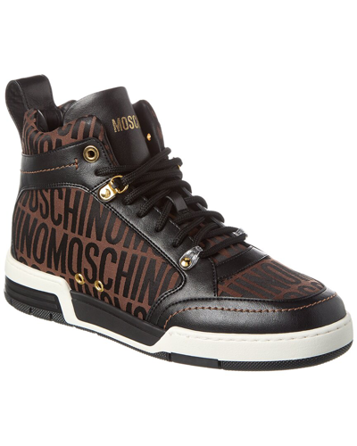Moschino Logo-print High-top Sneakers In Brown