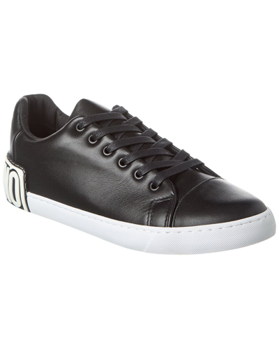 Moschino Logo Patch Leather Sneakers In Black