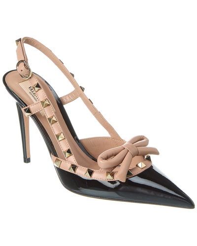 VALENTINO GARAVANI VALENTINO ROCKSTUD BOW 100 PATENT SLINGBACK PUMP