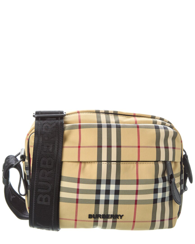 Burberry Vintage Check Canvas Crossbody In Beige