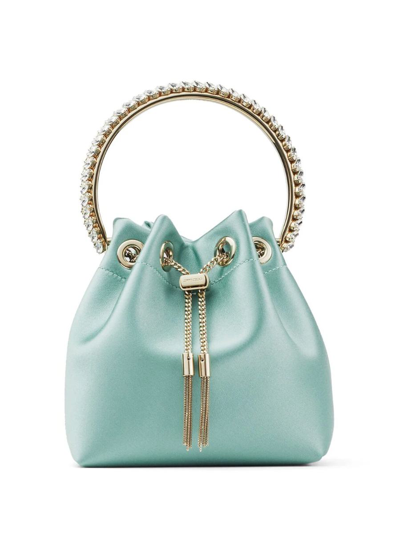 Jimmy Choo Bon Bon Crystal-handle Bucket Bag In Smoke Green