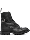 Tricker's Rugged Black Leather Boots With Brogue Detailing In Multi