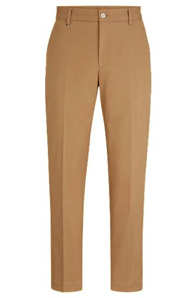 Hugo Boss Relaxed-fit Button-up Trousers In Stretch Cotton In Beige