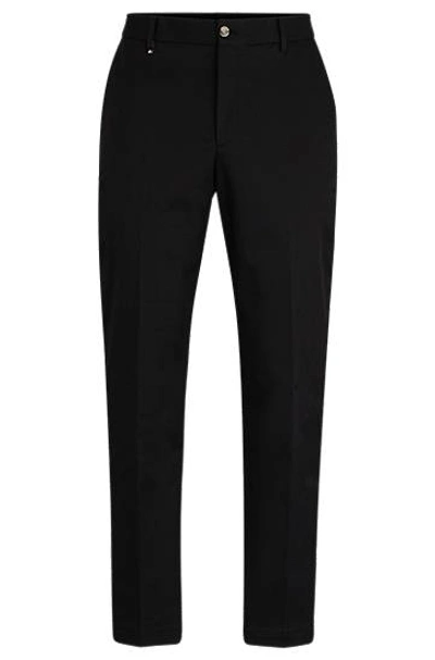Hugo Boss Relaxed-fit Button-up Trousers In Stretch Cotton In Black