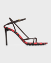 Bottega Veneta Strappy Leather Bicolor Ankle-strap Sandals In Fondant Vernis