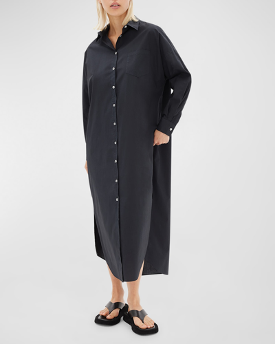 Lmnd Chiara Cotton Button-front Maxi Shirt Dress In Black