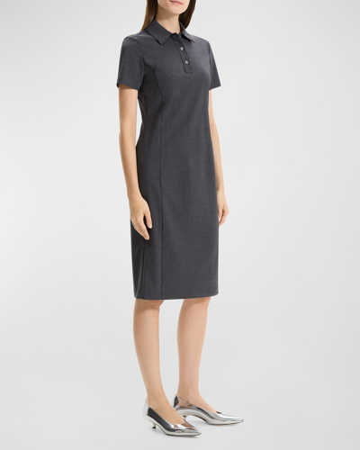 Theory Wool Suiting Slim Polo Dress In Charcoal Melange