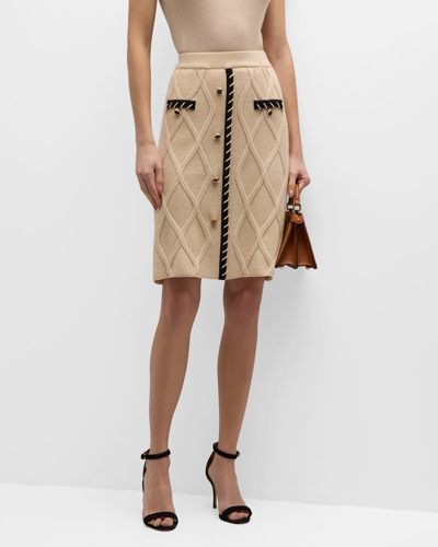 Misook Textural-knit A-line Midi Skirt In Biscotti/black