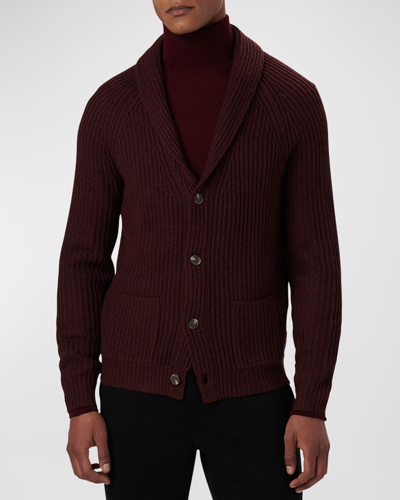 Bugatchi Men's Ribbed Shawl Cardigan Jumper In Burgundy