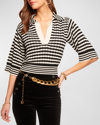 Ramy Brook Azaria Striped Knit Blouse In Blackivory Stripe