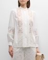 Misook Pintuck Lace-inset Crepe De Chine Blouse In White