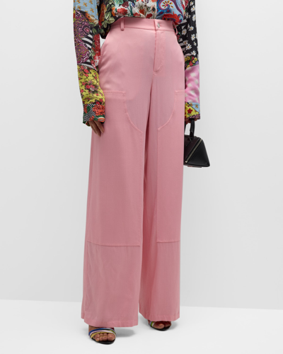 Moschino Jeans Wide-leg Satin-viscose Pants In Pink