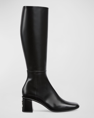 Gucci Onyx Leather Knee Boots In Nero