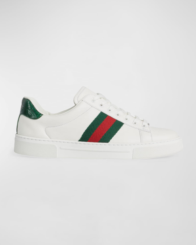 GUCCI ACE LEATHER WEB LOW-TOP SNEAKERS