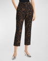 Theory High-waist Tortoise Crepe Slim Crop Pants In Dk Br Mlt