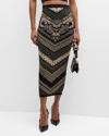 Balmain Multicolor Paisley Monogram Midi Skirt In Ivoryblk