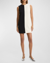 THEORY SLEEVELESS SPLIT ADMIRAL CREPE MINI SHIFT DRESS