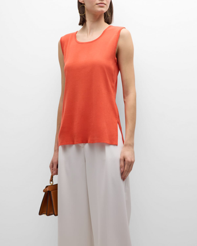 Misook Scoop-neck Side-slit Knit Tank Top In Spice