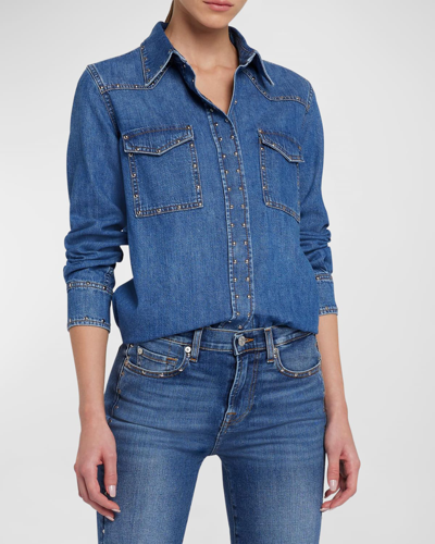 7 For All Mankind Emilia Studded Denim Shirt In Jukebox