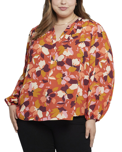 Nydj Plus Size Puff Long Sleeve Popover Top In Multi