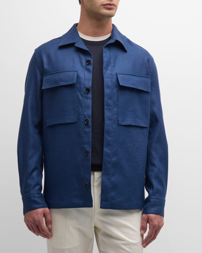 Zegna Men's Oasi Linen Overshirt In B Blue Scuro