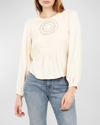Joie Rosamund Pleated Crochet-inset Blouse In Pearled Ivory
