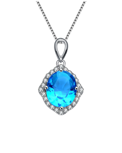 Genevive Silver Cz Pendant In Blue