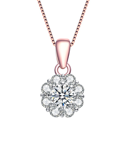 Genevive 18k Rose Gold Plated Cz Pendant In Blue
