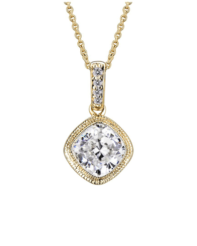 Genevive 14k Plated Cz Pendant In Gold