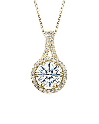 Genevive 14k Plated Cz Pendant In Gold
